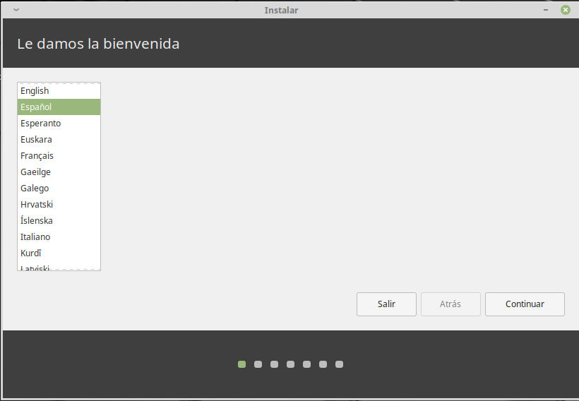 Instalacion de Linux Mint 19.1 XFCE - seleccion idioma