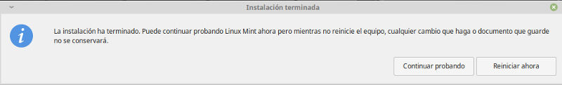 Instalacion de Linux Mint 19.1 XFCE -  Finalizando la instalacion