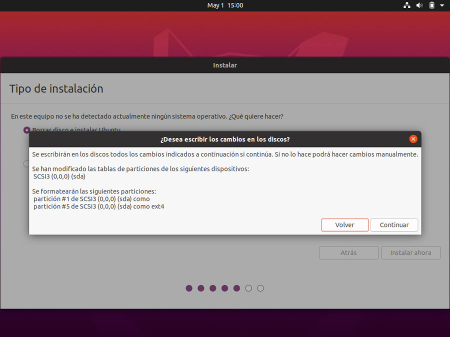 Instalacion de ubuntu 20.04 - seleccion particion de instalacion