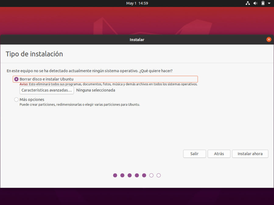 Instalacion de ubuntu 20.04 - seleccion particion de instalacion