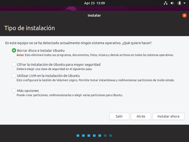 Instalacion de ubuntu 19.04 - seleccion particion de instalacion
