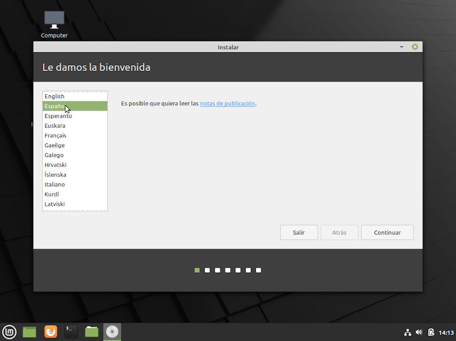 Instalacion de Linux Mint 20 Cinnamon - seleccion idioma
