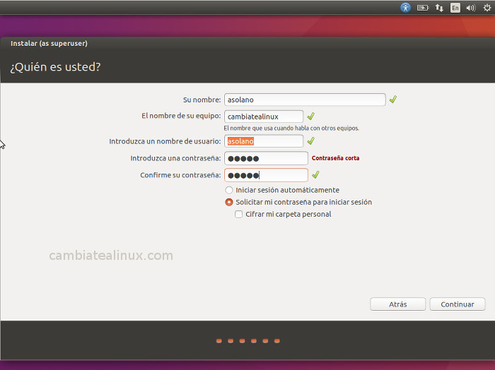 Instalacion de ubuntu 16.04 - datos de usuarios