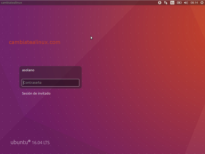 Instalacion de ubuntu 16.04 - pantalla de login