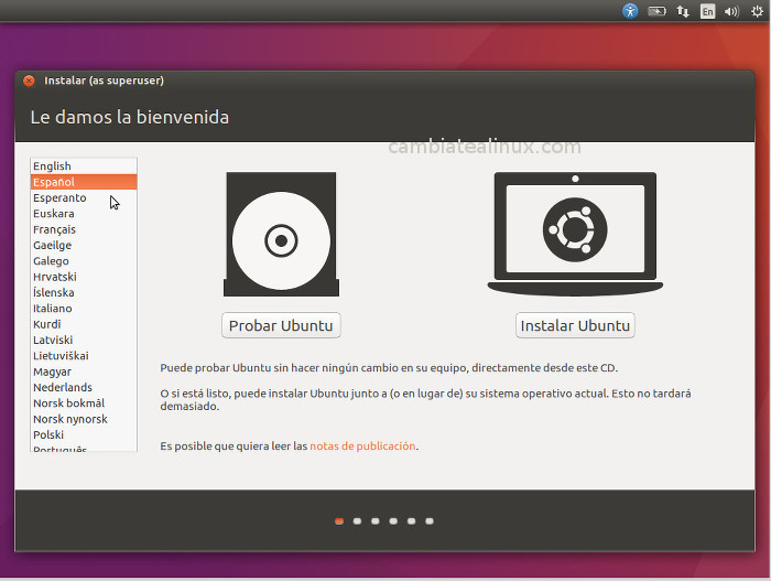 Instalacion de ubuntu 16.04 - seleccion idioma