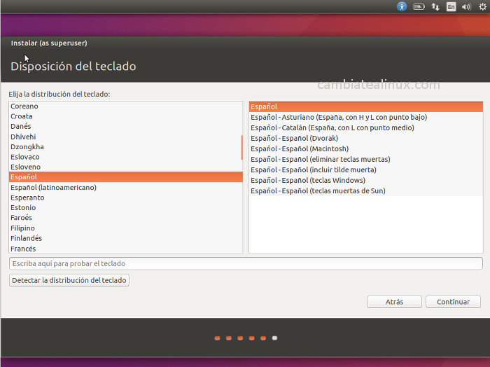 Instalacion de ubuntu 16.04 - idioma del teclado